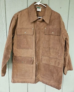 VTG RARE Key Waxed Cotton Tin Cloth Mens Full Zip Hunting Jacket Brown Sz S USA - Picture 1 of 23