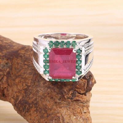 Heizbar Rubin Und Grün Onyx Edelstein Mit 925 Sterlingsilber Ring für Herren #1 - Bild 1 von 3