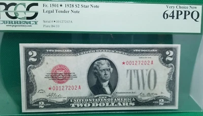 1928* $2 Plain STAR Legal Tender • Red Seal FR 1501* •PCGS 64 PPQ - Image 1 of 4