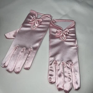 Women's Pink Short Wrist Gloves Smooth Satin Party Dress Prom Evening Wedding - Picture 1 of 6