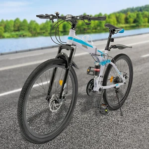 26" Adult Mountain Bike Foldable 21 Speed Adjustable Seat MTB Unisex Bicycle - Picture 1 of 17