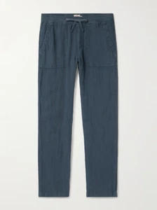 Pantalones con cordón de lino pierna recta FAHERTY Turquía azul marino talla XS $98 NUEVOS SIN ETIQUETAS #9 - Imagen 1 de 8