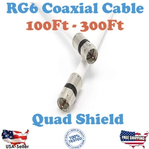  RG6 Quad Shield White Cable Coaxial Satellite Video Antenna Digital 100Ft-300Ft - Picture 1 of 5