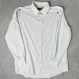 J. FERRAR SHIRT MEN WHITE POLKA DOT STRETCH SLIM FIT BUTTON XL 17-17.5 34-35 - Picture 1 of 9