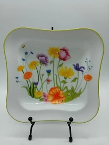 Plato decorativo estilo cuadrado Raynaud & Co Limoges floral brillante colorido - Imagen 1 de 14