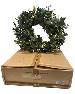 Balsam Hill-Light Issue- White Berry Cypress Wreath 34" Prelit $229 NEW/Open Box - Picture 1 of 17