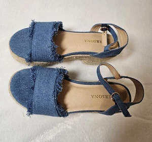 Versona Espadrilles Wedges Heels Open Toe Platform Denim Sandal - SZ 6 - Picture 1 of 5
