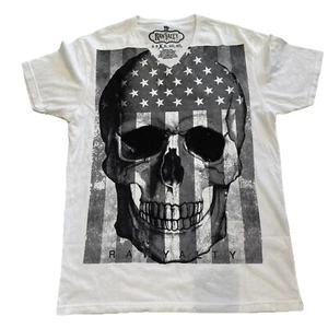 Raw Yalty Tee Shirt Men Sz L White Skull Flag Tee Short Sleeve V Neck Couture - Picture 1 of 7