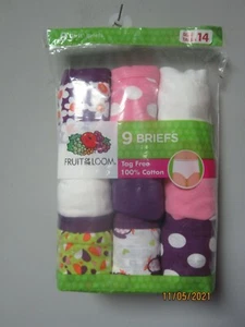 Fruit of the Loom Youth Girls' 9-Pack Multi-Color Briefs Underwear Size 14 - Picture 1 of 2