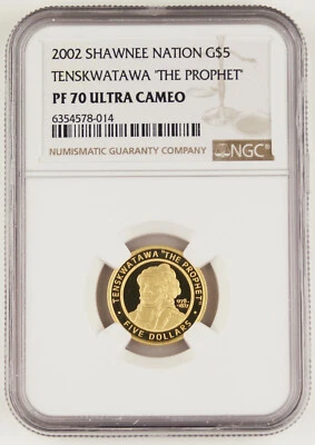 2002 Shawnee Nation $5 1/5 Oz Gold "The Prophet" Proof Coin NGC PF70 Ultra Cameo - Image 1 of 4