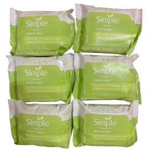 Simple Eye Make-Up Remover Pads 30 Count 2.5” x 2.5” (6 Pack) Sealed - Picture 1 of 4