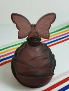 Chamart France Satin Glass Perfume Bottle Frosted Butterfly Stopper Lalique Copy - Picture 1 of 6