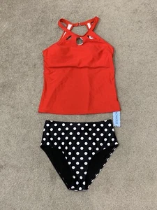 Bikini Tankini Rojo Lunares 2 piezas Traje de Baño Mujer Talla Mediana Rockabilly Retro - Imagen 1 de 18