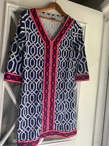MUDPIE Women’s Tunic Shift Dress 3/4 Sleeve Red Blue White Sz Small - Picture 1 of 11