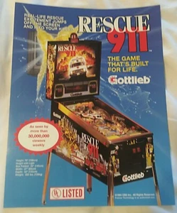 Gottlieb Rescue 911 Pinball Flyer Original 1991 Game NOS Nice! - Picture 1 of 2