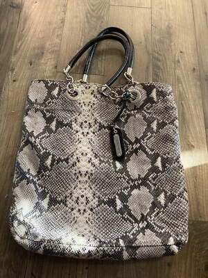 Cynthia Rowley Faux Snakeskin Leather Handbag Tote Carryall Black White Grey - Image 1 of 4