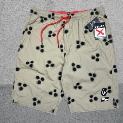 Volcom x Schroff Shorts Skateboarding Casual Khaki Print Drawstring Men’s Large - Image 1 of 4