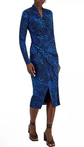 RACHEL Rachel Roy Jersey Dress Sz Large Cobalt Blue Animal Print - Picture 1 of 9