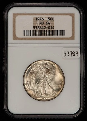 1946 50c Walking Liberty Silver Half Dollar - Crusty Luster - NGC MS 64 - H3787 - Image 1 of 4