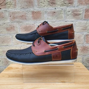 Barbour Capstan Bootsschuhe Herren UK 14 Braun Blau Leder Deck Halbschuhe - Bild 1 von 16