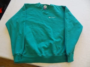 Vintage Champion Script Sweatshirt Teal Green Flaw Men’s 2XL XXL - Picture 1 of 11