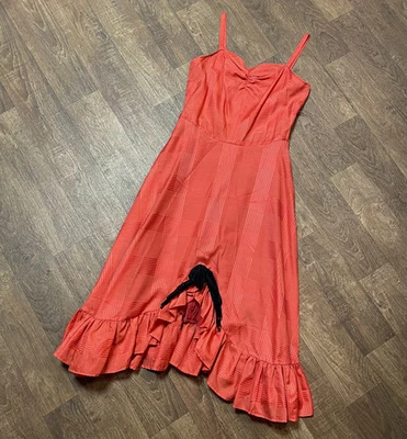 Vintage Dress | 1970s Vintage Red Frilled Party Dress Size 10/12 Retro Boho - Image 1 of 4