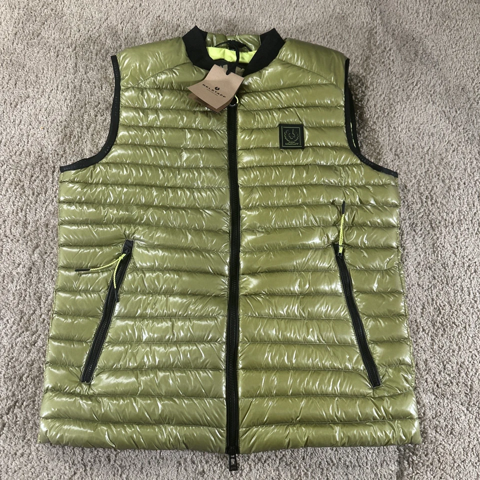 Chaleco Belstaff Para Hombres 38 Verde Neón Amarillo Puffer Fuselaje Chaleco Plumón de Pato Foto 1 de 4