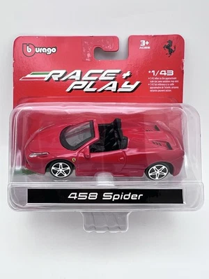 Bburago Ferrari 458 Spider 1:43 Diecast Model Car Race & Play -Oficial Foto 1 de 4