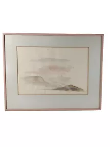 Vtg Mid-Century Mod Mountain Landscae Pastel Watercolor Painting Framed 16X13 - Picture 1 of 19