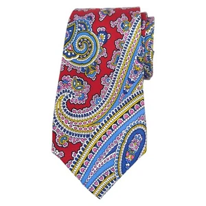 ROUNDTREE YORKE Mens Silk Tie Red Blue Paisley Print 3.15 Designer Dress Necktie - Picture 1 of 6