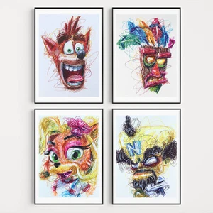 Crash Bandicoot Ballpoint Pen Print Set, Video Game Art Poster - Imagen 1 de 2