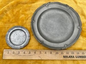 Two Antique Pewter Plates 10.25"+ 4.5" Scallop Wavy Edge Multi-Reed Rim - Marks - Picture 1 of 24