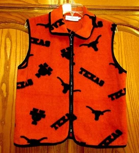 TEXAS LONGHORNS SZ M ORANGE ZIP FT FLEECE VEST W BLK LONGHORN/TEXAS/UT EMBLEMS - Picture 1 of 7