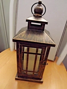 12" Decorative Candle Lantern LED Flameless Candle Antique Copper Brushed - Picture 1 of 5