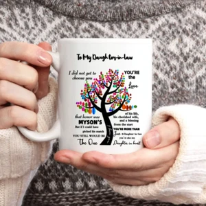 11 Unzen, Keramik Kaffeebecher, Premium Qualität, Regenbogenbaum, "An meine Schwiegertochter - Bild 1 von 6