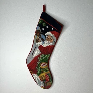 Needlepoint Cross Stitch Red Santa Claus Vintage Christmas Stocking Wool Classic - Picture 1 of 8