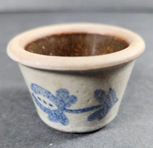 Salt Glazed Miniature Crock Cobalt Blue Flower 1.5” Tall - Picture 1 of 11