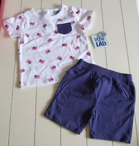 Little Lad 2 Pc Red White Blue Patriotic Flag July 4th T Shirt Shorts Outfit 18M - Picture 1 of 4