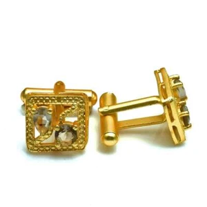 White Topaz Gemstone Handmade Man"s Copper Plated Cufflinks Jewelry CF 1062 - Picture 1 of 1