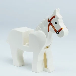 LEGO Horse White Movable Legs Head Dark Orange Brown Bridle Castle Western Town - Picture 1 of 9