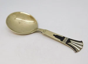 Aksel Holmsen Norwegian Sterling Silver Gilt & Enamel Caddy Spoon Antique - Picture 1 of 5