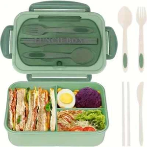 Caja Bento con Cubiertos - Sin BPA, Caja Fuerte para Microondas, 3 Compartimentos, A Prueba de Fugas - Imagen 1 de 10