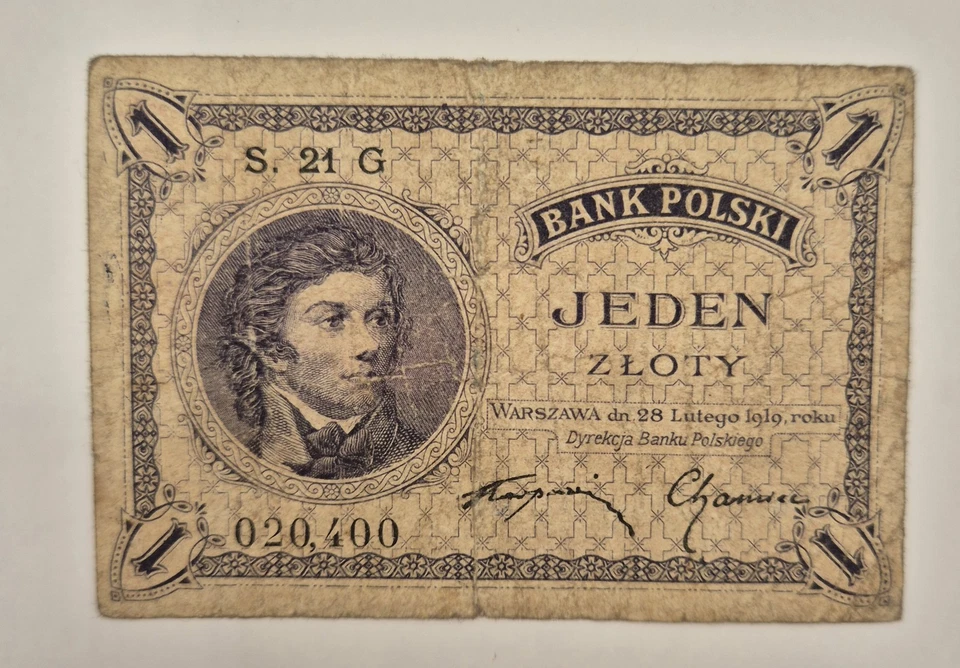 Billete Polonia 1 Zloty Jeden Zl 1919  Foto 1 de 4