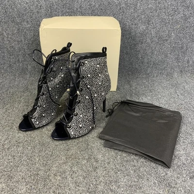 Botas Vigo Fiore negras hasta la mitad de la pantorrilla punta abierta adornadas con pedrería COMO NUEVAS Foto 1 de 4