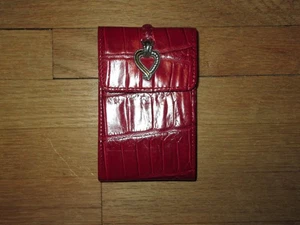 Vtg BRIGHTON Heart Red Croc-Embossed Leather Flap Snap Mini Notepad Case w/ Pen - Picture 1 of 3