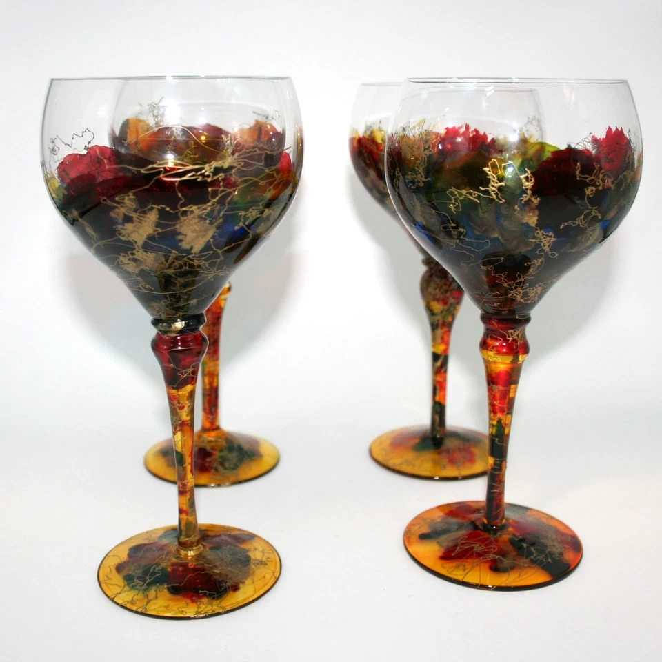 Monaco by Monarch Crystal White Wine Glasses Set 4 Red Blue Yellow Gold Accent - Image 1 of 4