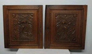 Pair of Antique Carved Oak Wooden Doors (Hang) - Picture 1 of 13