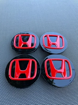 SET OF 4PC BLACK-RED 69mm/2.72in Wheel Center Caps FITS MOST MODELS OF CAR HONDA - Image 1 of 4