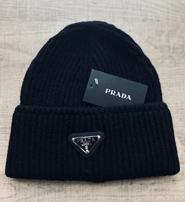  Gorro tejido negro Prada - Unisex - Logo triángulo icónico Foto 1 de 4