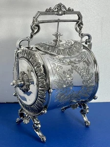 STUNNING SCARCE HIGHLY ORNATE ANTIQUE VICTORIAN SILVER PLATED BISCUIT BARREL - Picture 1 of 24